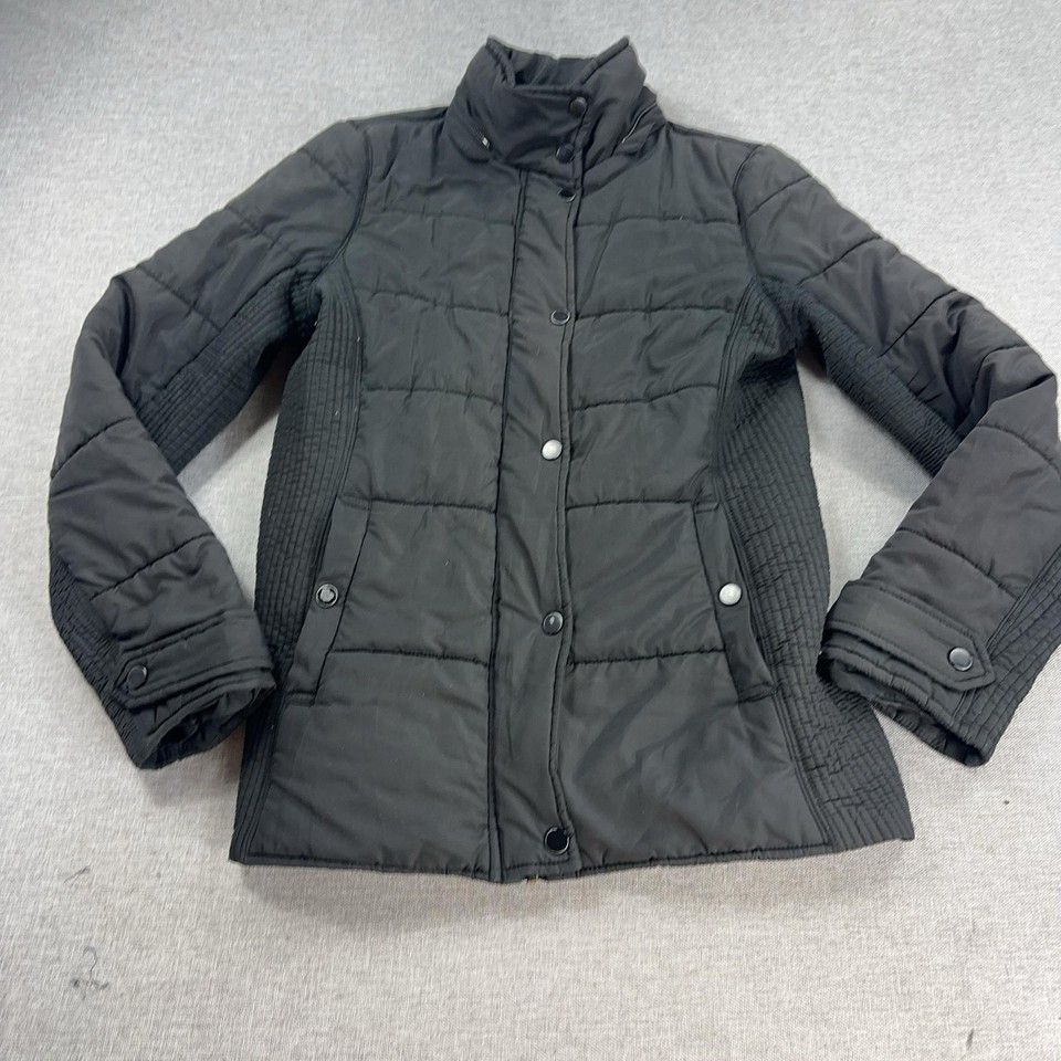 Witchery Jacket Womens 10 Black Quilted Padded Insulated Full Zip Short Casual