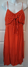 Red White Dot Blu Pepper Front Tie Lined Spaghetti Strap Zip Tea Dress - Size L