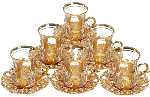 (Set of 6) Turkish Tea and Coffee Glasses Cups Set with Saucers Holders Spoon... - Picture 6 of 8