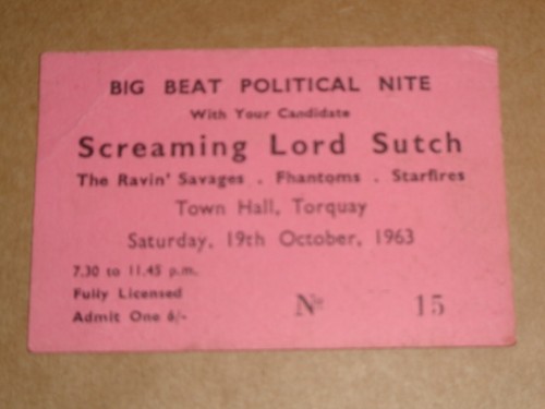 Screaming Lord Sutch & Ravin' Savages 1963 Concert Ticket (Phantoms/Starfires)