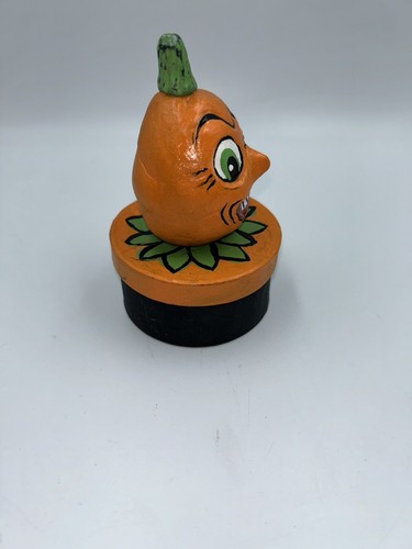 VINTAGE VOLKSKUNST HALLOWEEN VERRÜCKTER AUSDRUCK PUMPKIN TRINKET BOX - Bild 4 von 8