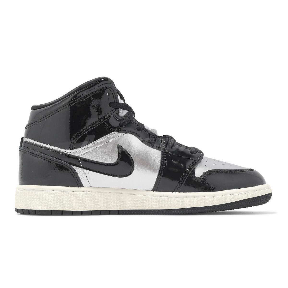 Nike Air Jordan 1 Mid SE GS AJ1 Black Metallic Silver Kids