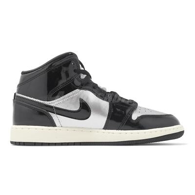 Nike Air Jordan 1 Mid SE GS AJ1 Black Metallic Silver Kids