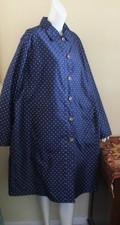 Lands End Sz 3x Lux Navy Blue Polka-dot Car Trench Coat Jacket Lux