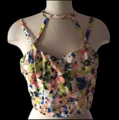Do and Be bright floral crop halter top Women s Size L Large