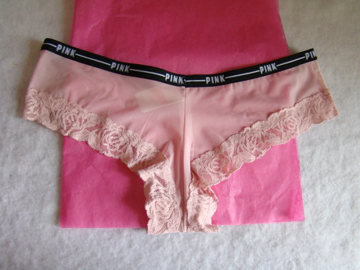 New Victoria's Secret PINK Blush Pink Floral Lace Mesh Cheekster Panty Size  XS