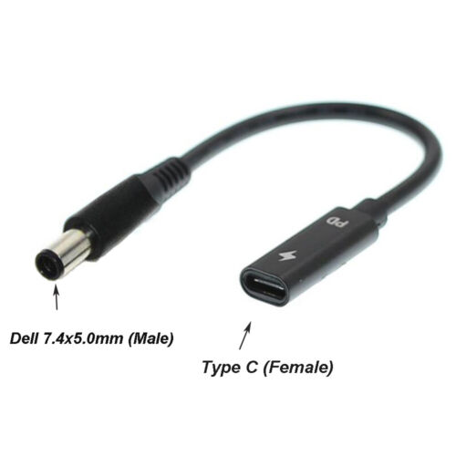 USB Type C Female to 7.4x5.0mm PD Charger Cable Power Cable for Dell Laptops - Afbeelding 1 van 4