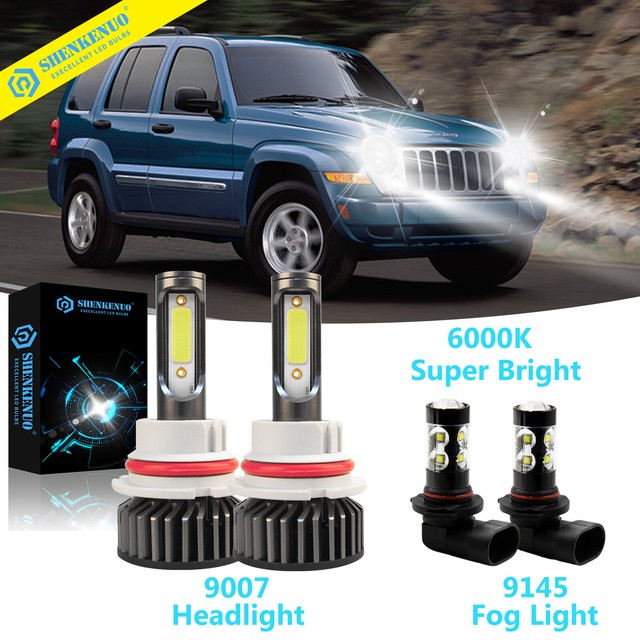 For Jeep Liberty 20022007 F2 LED Headlight 9007 HB5 + 9145 Fog Lights