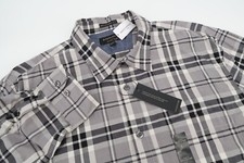 Banana Republic Men's Large Slim Fit Untucked Shirt Button Front Gray Plaid NWT