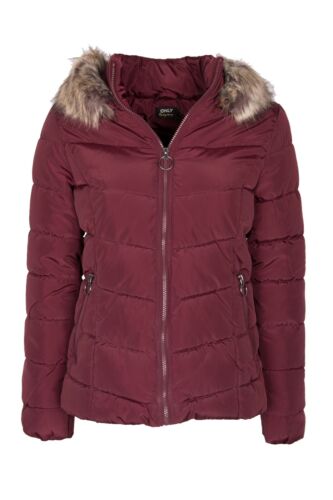 ONLY giacca da donna giacca da donna giacca trapuntata TASHA cappuccio imitazione pelliccia rossa NUOVA taglia S - Foto 1 di 1