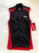 TYR Mens XS Blk Red Cycling Jersey Front Zip Sleeveless USA Made COMPETITOR New
