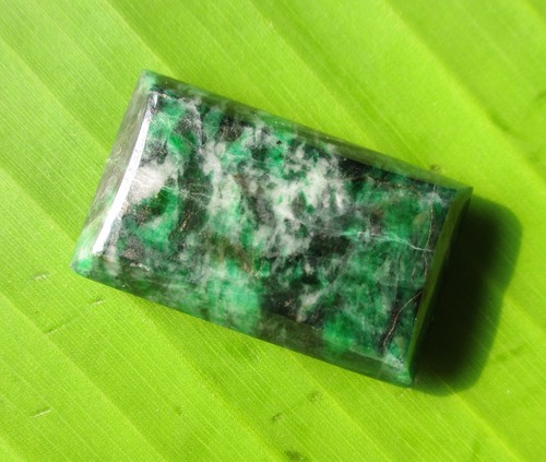 Old Burma Maw Sit Sit; Fancy Plaque Cabochon. 50.20 Carats. Green, Black & White - Picture 5 of 9