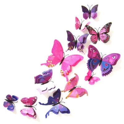 12Pcs 3D Butterfly Wall Decal Removable Sticker Bedroom Home Party Decor Purple