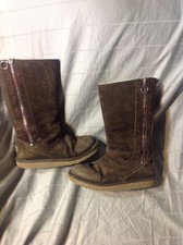 UGG Australia 5655 Big Kids Hayden Brown Tall Boots Rainbow Zipper Size 1 Uggs