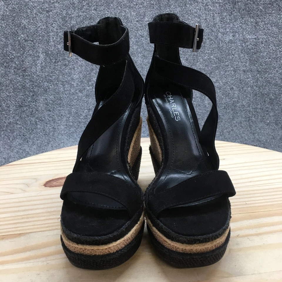 Sandalias Charles by Charles David para mujer 6 gladiador negras hebilla correa cuña Foto 4 de 4