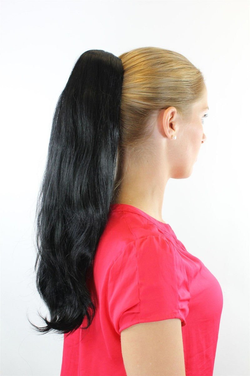 WIG ME UP Haarverlängerung Als Zopf – Butterfly-Klammer, Ca. 45 Cm, Schwarz Glatt