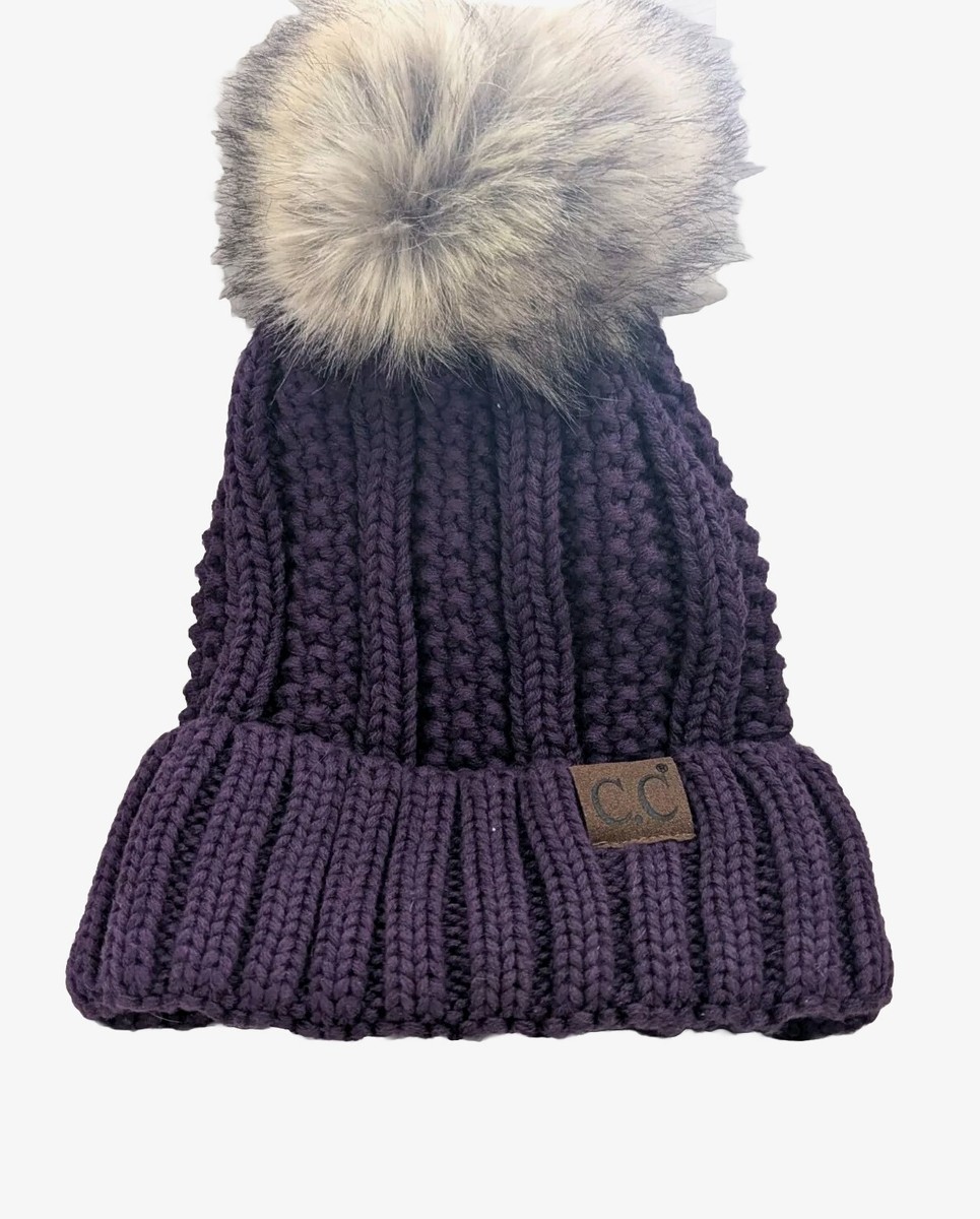 ?⛄CC Thick Cable Knit Faux Fuzzy Fur Pom Fleece Lined 