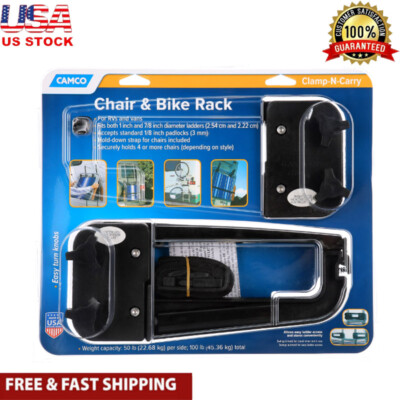 Lockable Chair/ Bike Rack Travel Clamps On RV Patio Ladder W/ Adjustable  Straps