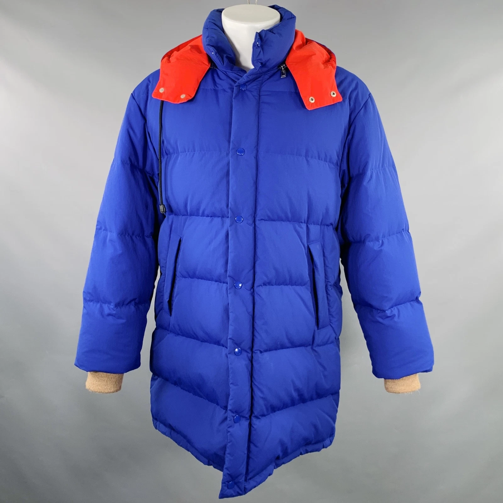 Cappotto GUCCI 2018 taglia 36 blu rosso poliammide puffer piumino d'oca con cappuccio
