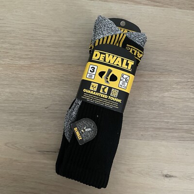 DeWalt Mens Heavyweight Cushioned Cotton Socks 3 Pairs Sz Large 10-13 New Work