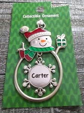 Christmas Snowman Personalized "Carter" Collectable Silver Ornament Ganz New