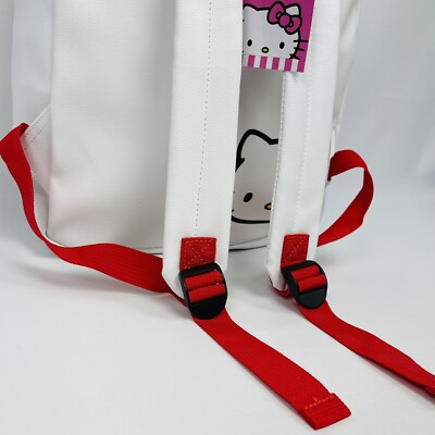 Hello Kitty Backpack 16” White Leather Big Face Gold Zip | eBay display picture 2