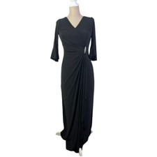 Lauren Ralph Lauren Gown Evening Whimsigoth Dress Bell Sleeve Rhinestone Black 2