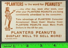 Vintage 1910s? Planters Peanuts Nuts Store Advertising Business Trade Card