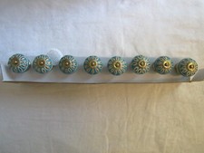 Set 8 Casa Decor Ceramic Drawer Cabinet Pull Knobs Handmade Turquoise  Gold New