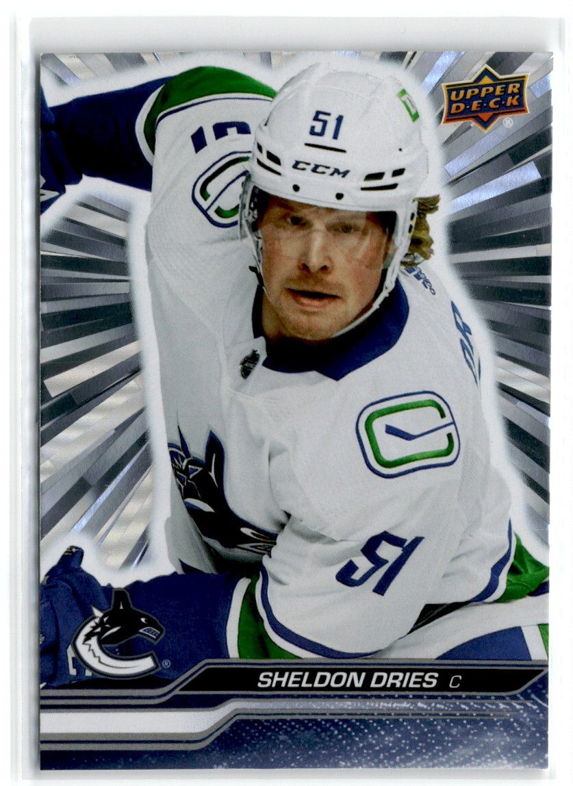 2023-24 Upper Deck Series 1 Sheldon Dries #178 Silver Outburst Canucks