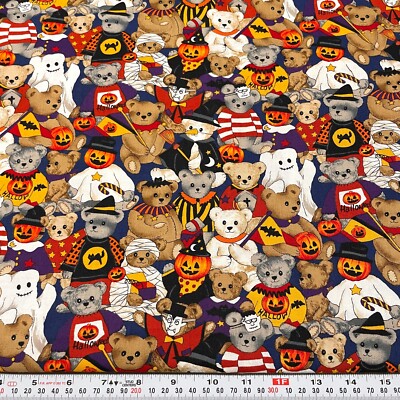 Vintage Halloween Bears Pumpkins Hi-Fashion Fabrics Cotton by the HALF YARD