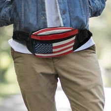 USA Flag Fanny Pack Stars & Stripes Belt Bag Travel Purse Waist Bag Real Leather
