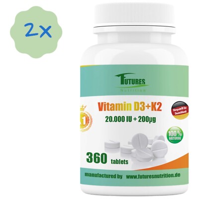2x 360 Tablets Nahrungsergänzungsmittel Vitamin D3 20,000 IU Vitamin K2