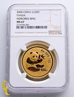 2000 Gold Chinese Panda 1 oz. G500Y Mirrored Ring Graded by NGC as