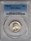1960-D Silver Washington Quarter- PCGS MS 64-Fading Blue Label.