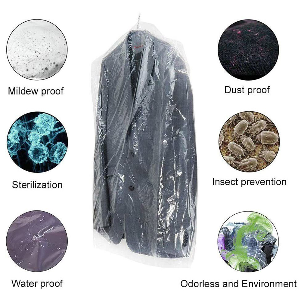 20Pcs Clear Polythene Garment Covers Clothes Suit Dress Plastic Bags