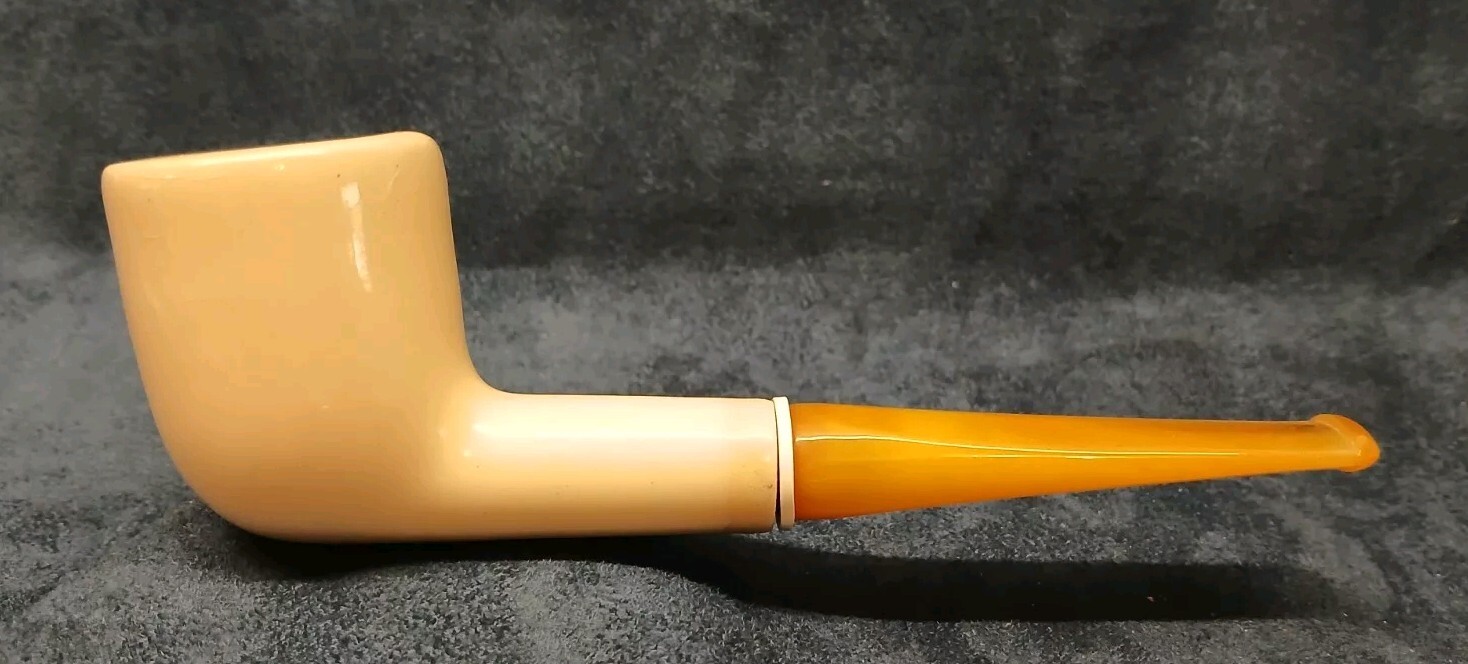 Rare Baronite Ceramic Double Walled Billiard Tobacco Pipe W/Bakelite Stem 1940s-image