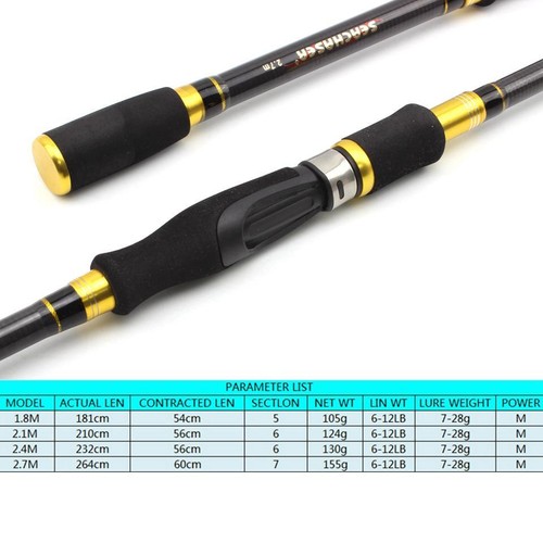 Fishing Rod Telescopic 1.8m 2.1m 2.4m 2.7m Carbon Casting Spinning Sea Tackle - Picture 4 of 24