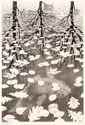 M. C. ESCHER : Three Worlds : 13x19 Archival Quality Art Print