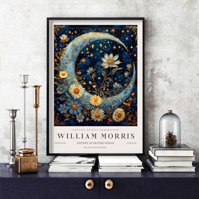 William Morris Print, Morris Exhibition Poster, Blue Collection Moon (58e)