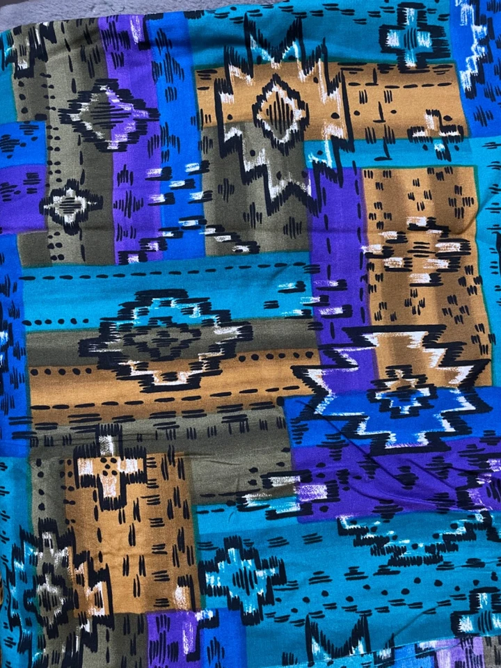 Fabric Lot 6 yds 18 Ins 58 W Aztec Purple Blue Brown Challis Print Apparel - Image 3 of 4