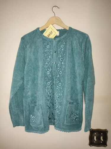 New with tag Vintage Women's Jenny Teal Cardigan Sweater with Pockets Size M - Picture 4 of 11