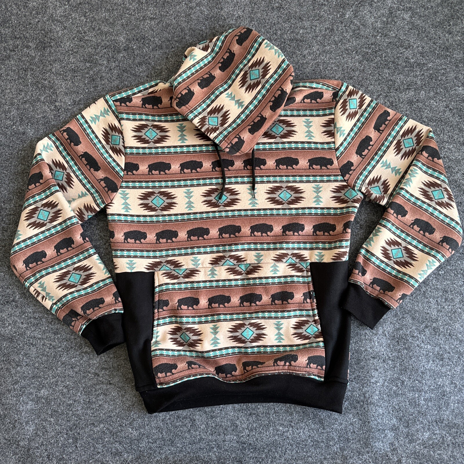 Native Aztec Buffalo Print Hooded Pullover Sweats… - image 1