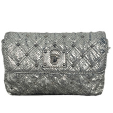 Marc Jacobs Quilted Leather Snakeskin Animal Print Embossed Studded Silver Bag