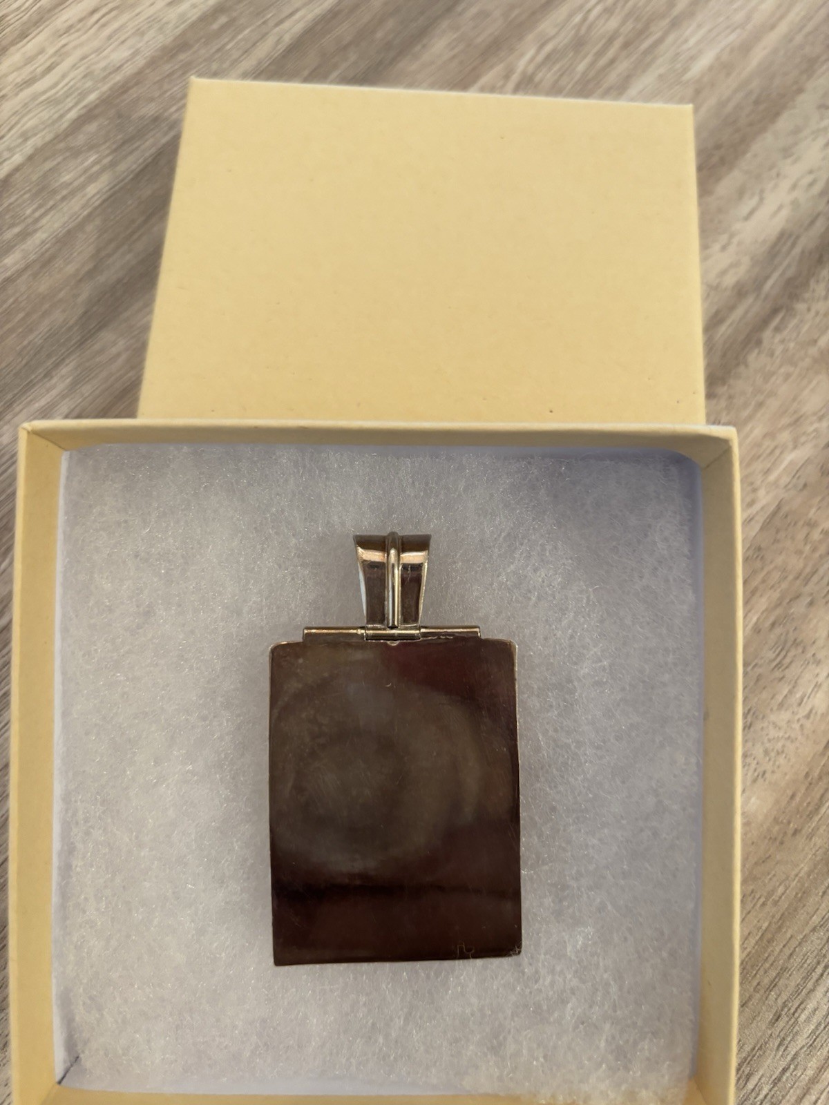 Silver Rectangular Pendant with Orange Round Ston… - image 3