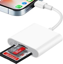 SD Card Reader for iPhone,  Micro Dual Slots Memory SD/TF, White