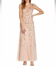 NWT 299 Adrianna Papell Beaded Blush Godet Gown. Formal Prom wedding Size 4