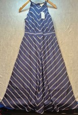 Maison Jules Women’s Kimberly Midi Dress Blue And White Striped Size 6