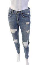 Carmar Womens Cotton Mid Rise Distressed Skinny Jeans Blue Size 24