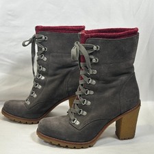 UGG Lace Up Boots Fabrice Gray Suede Leather Wool 4" Heel 1001990 Womens Sz 9